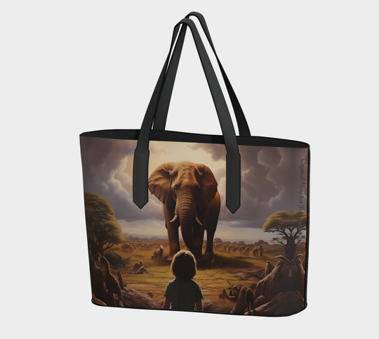 Fat of the Sea - Recognition: Child and Elephant - Vegan Leather Tote Bag