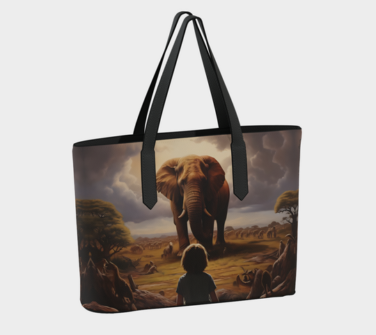 Fat of the Sea - Recognition: Child and Elephant - Vegan Leather Tote Bag