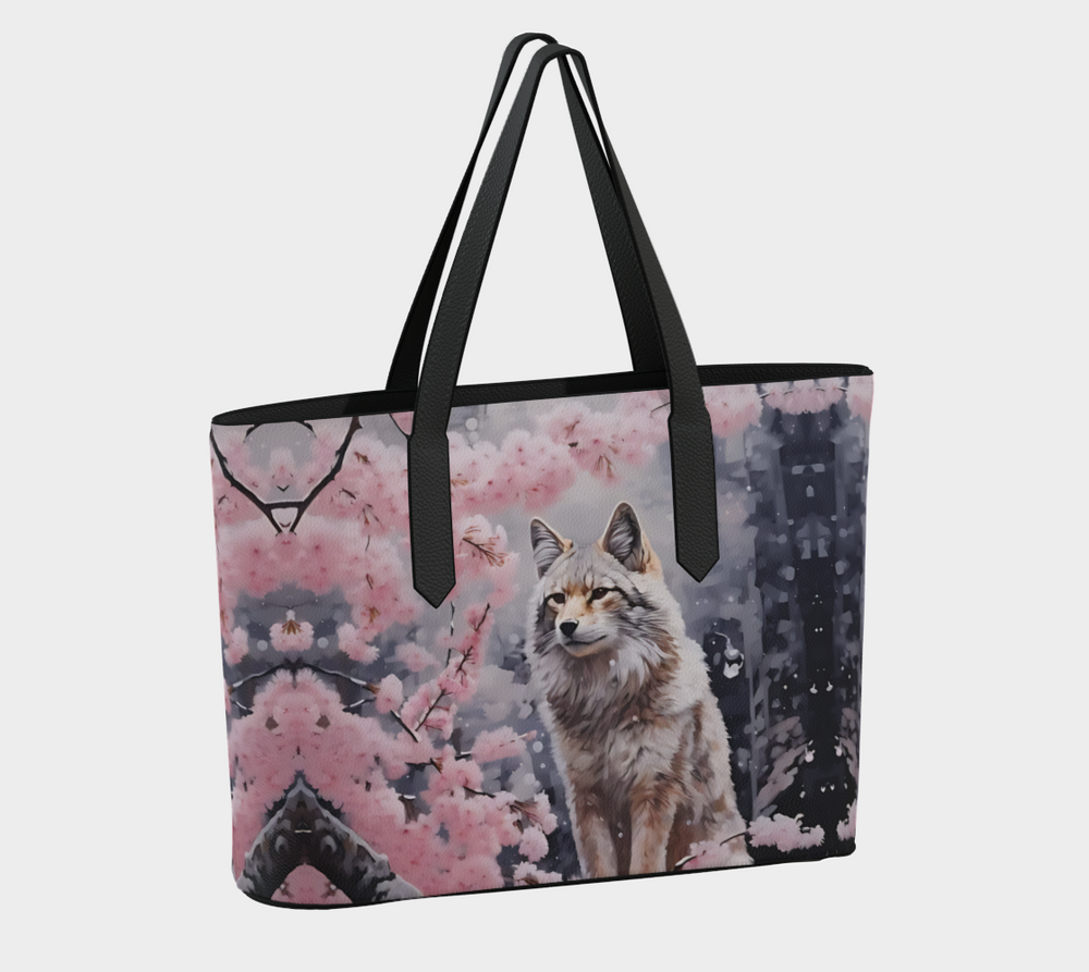 Cherry Blossom Fox 1 - Vegan Leather Tote