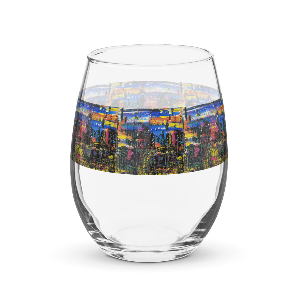 Night Lights Print Stemless Wine Glass