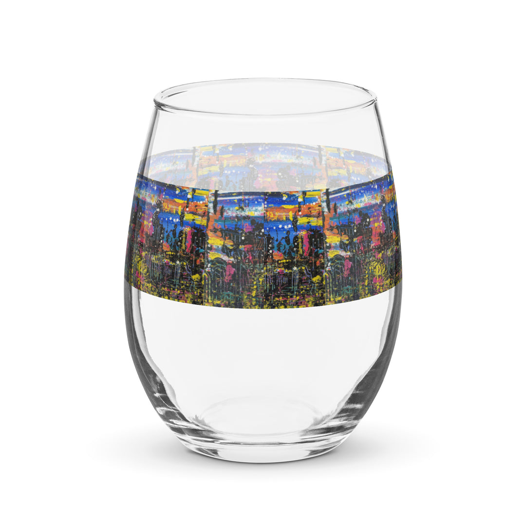 Night Lights Print Stemless Wine Glass