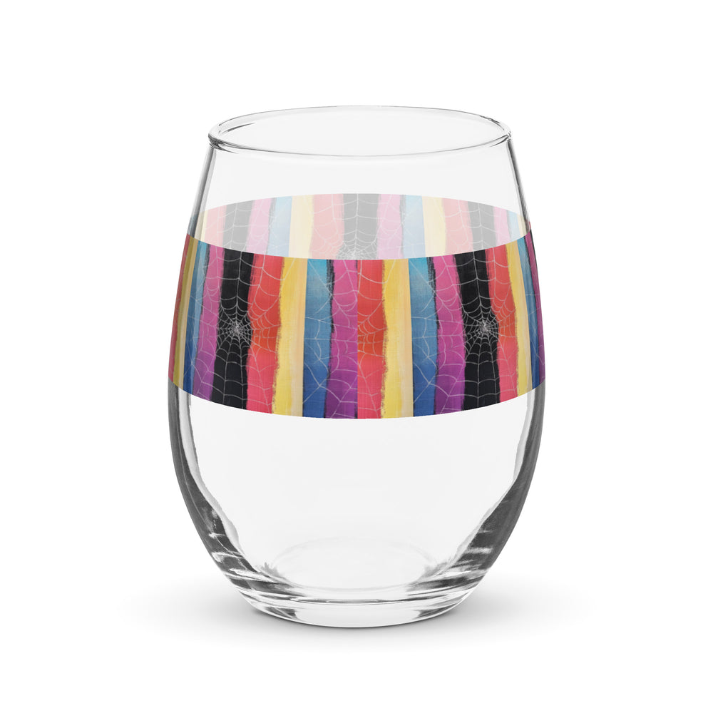 Rainbow Spider Web Print Stemless Wine Glass