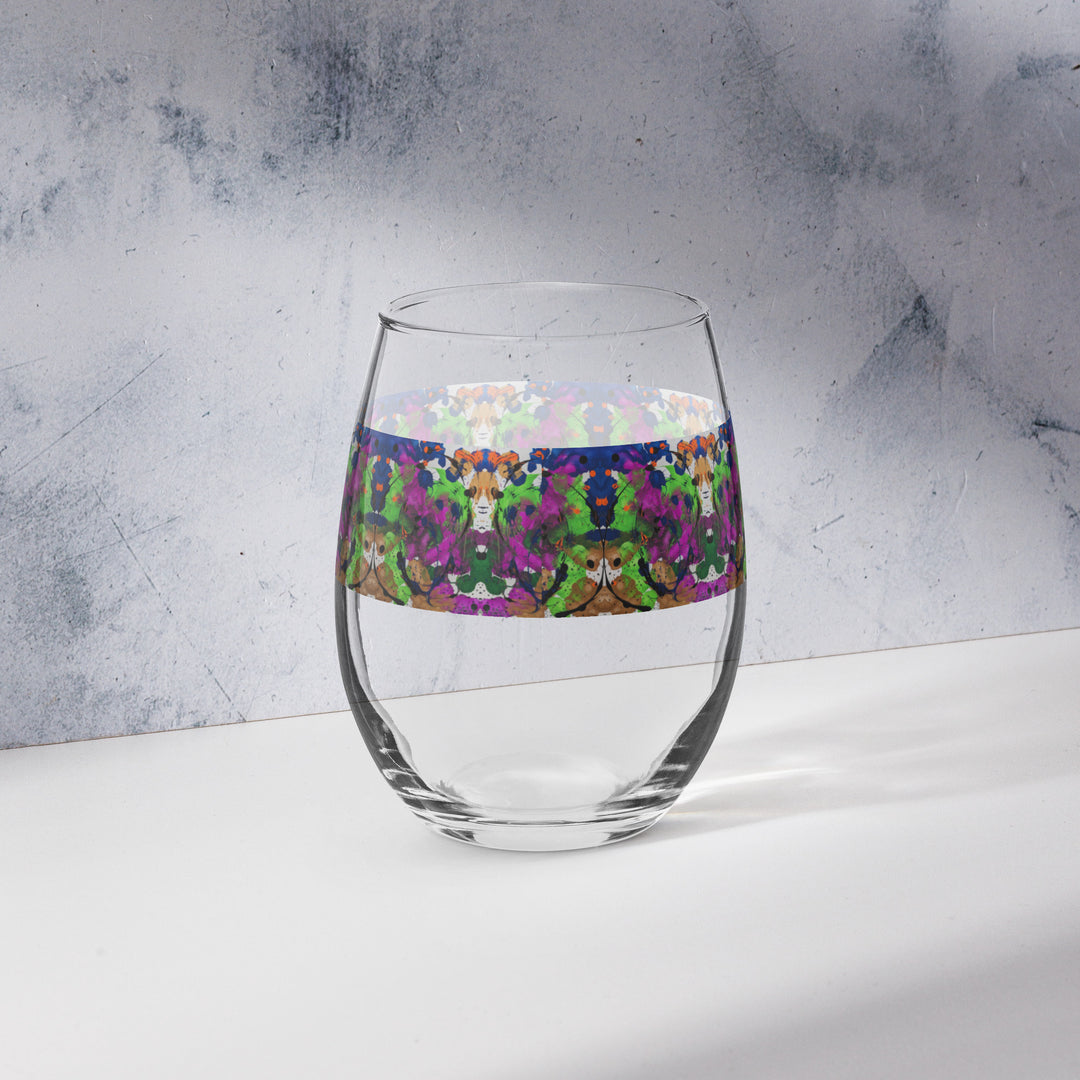 Neon Paint Play Print Stemless Wine Glass