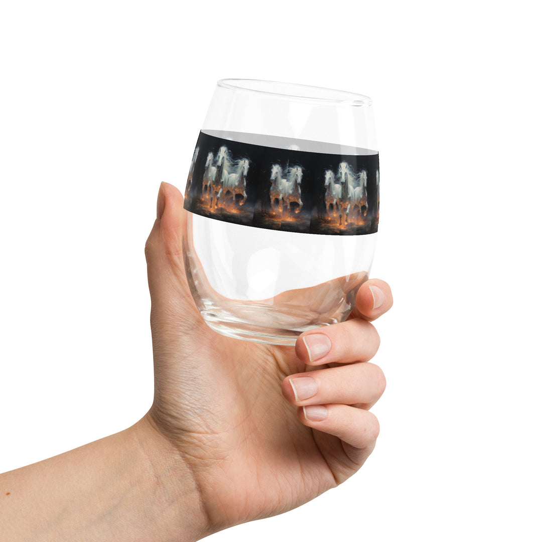 Bog Lights Horses Print Stemless Wine Glass