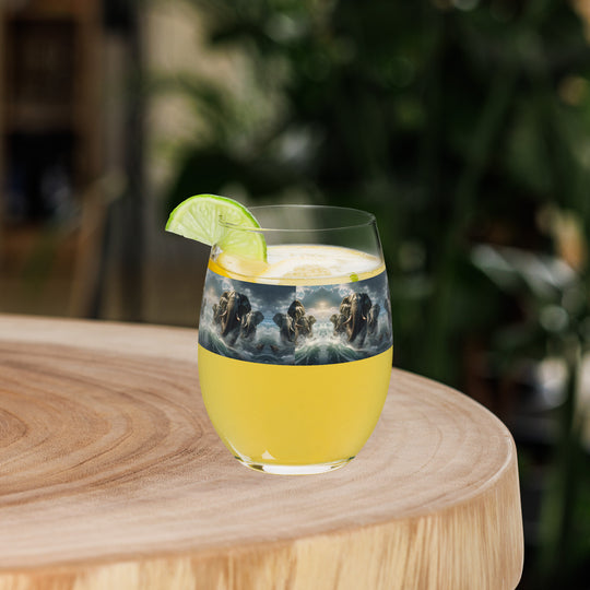 Storm of the Wise Elephant Print Stemless Wine Glass