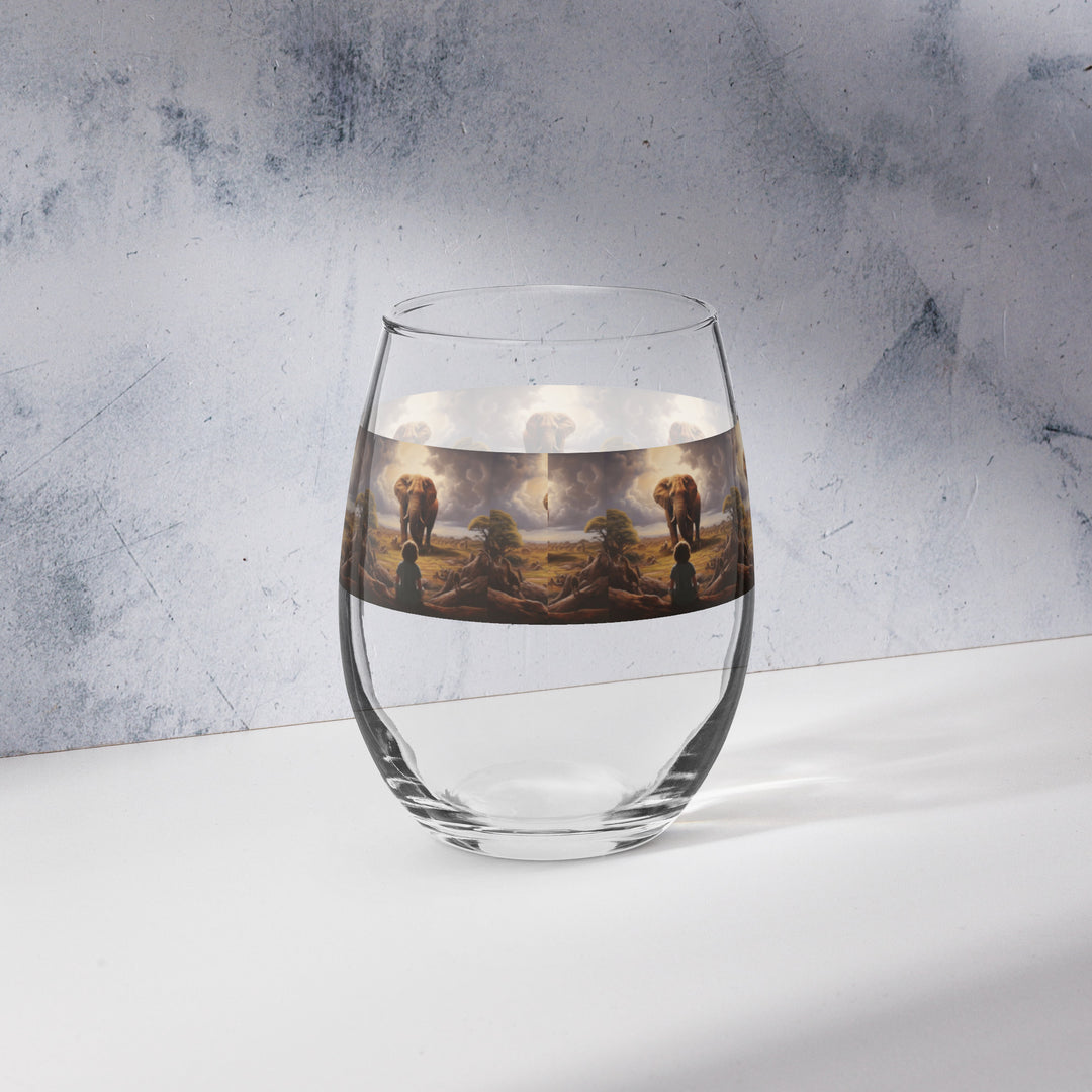 Recognition: Elephant and Child Print Stemless Wine Glass