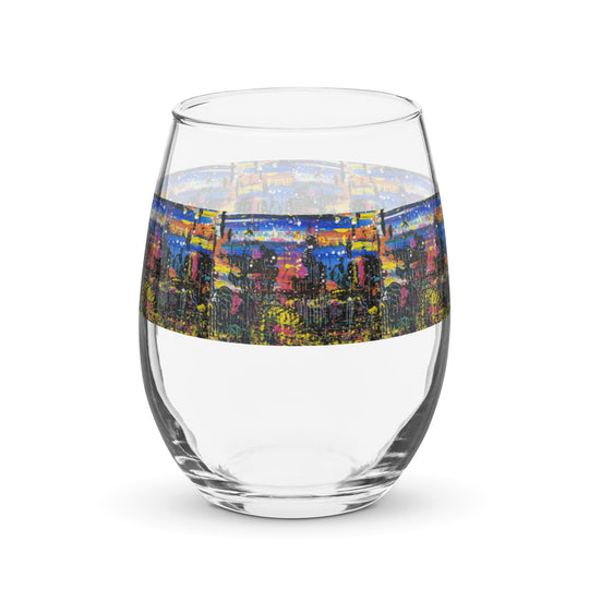 Night Lights Print Stemless Wine Glass