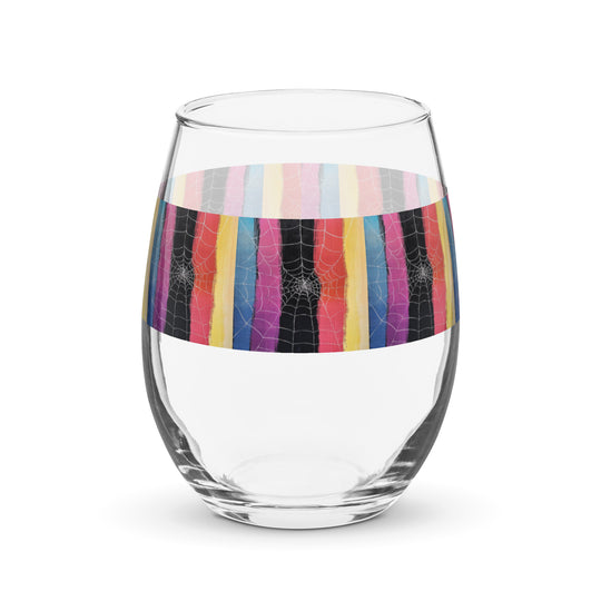 Rainbow Spider Web Print Stemless Wine Glass
