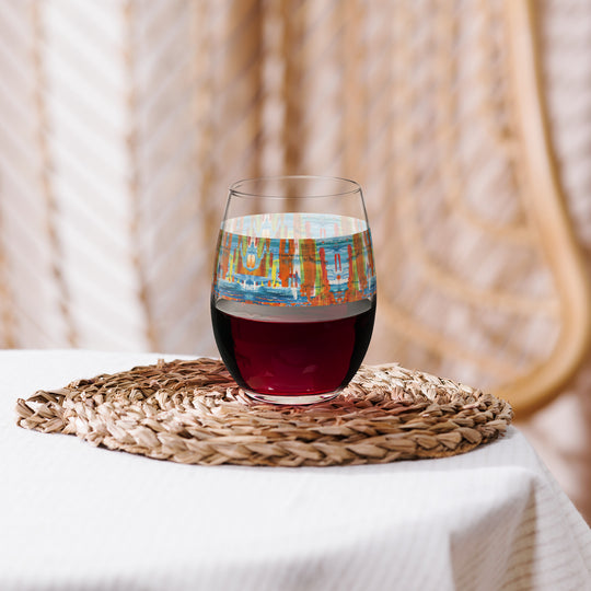 Sunset Beach Print Stemless Wine Glass