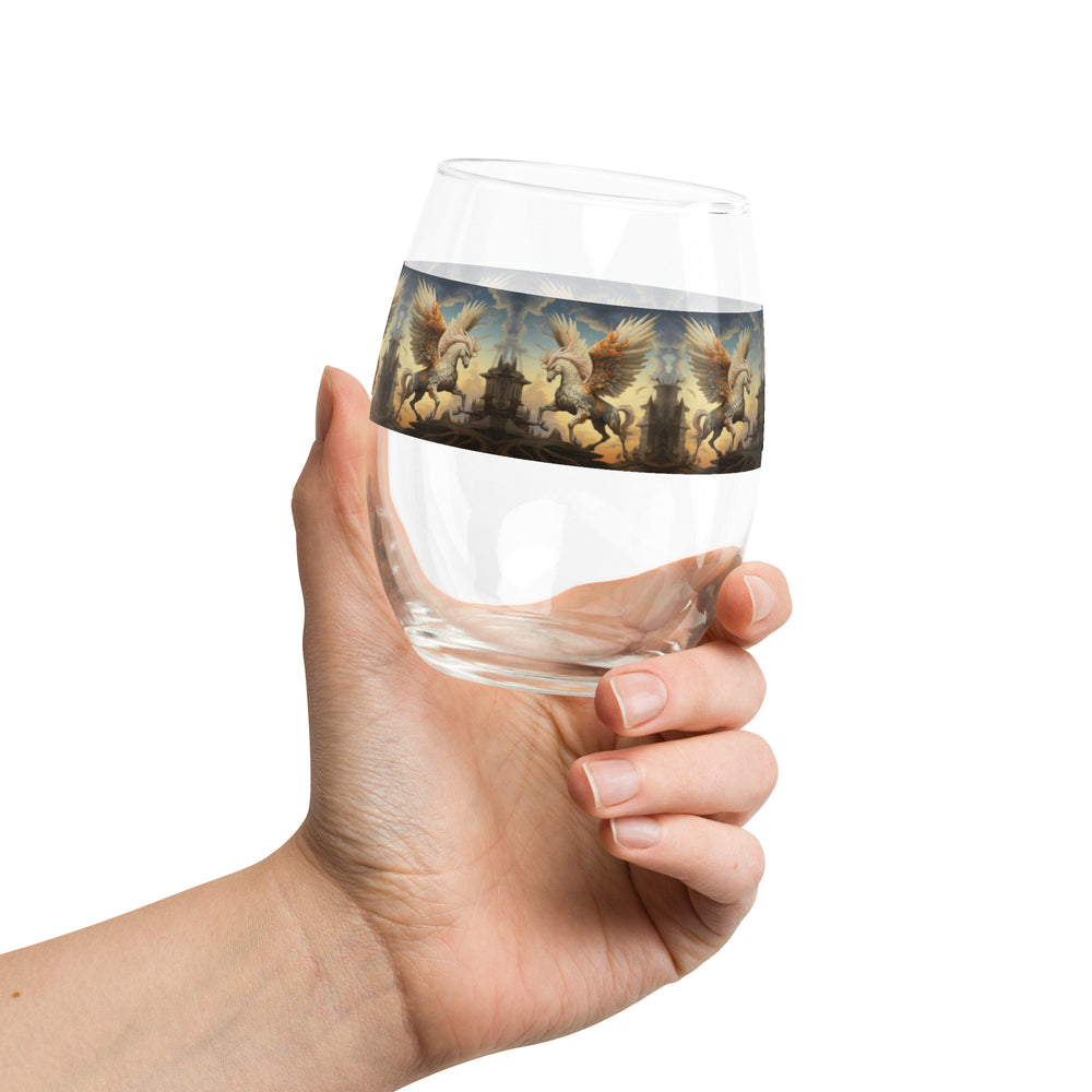 Mighty Pegasis Print Stemless Wine Glass