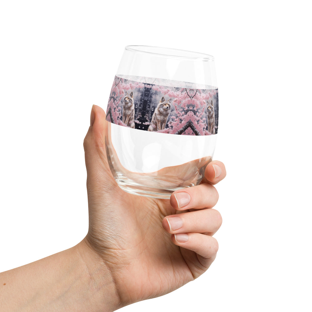 Cherry Blossom Fox Print Stemless Wine Glass