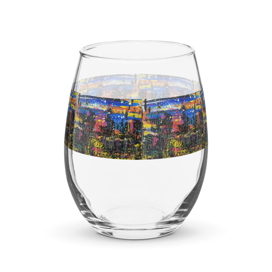 Night Lights Print Stemless Wine Glass