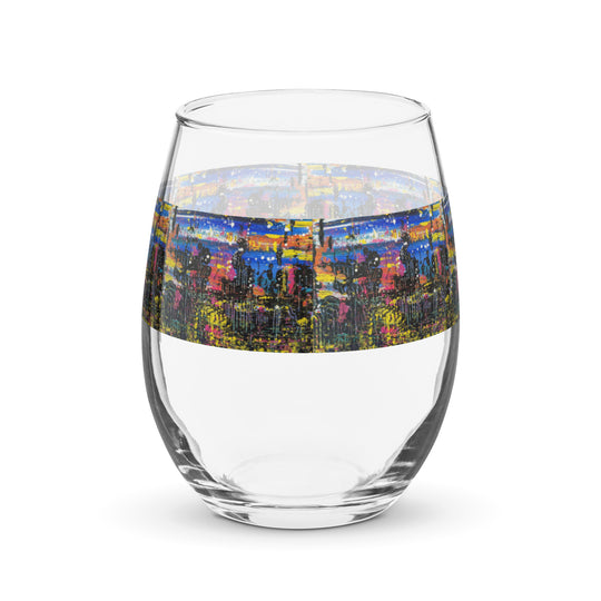 Night Lights Print Stemless Wine Glass