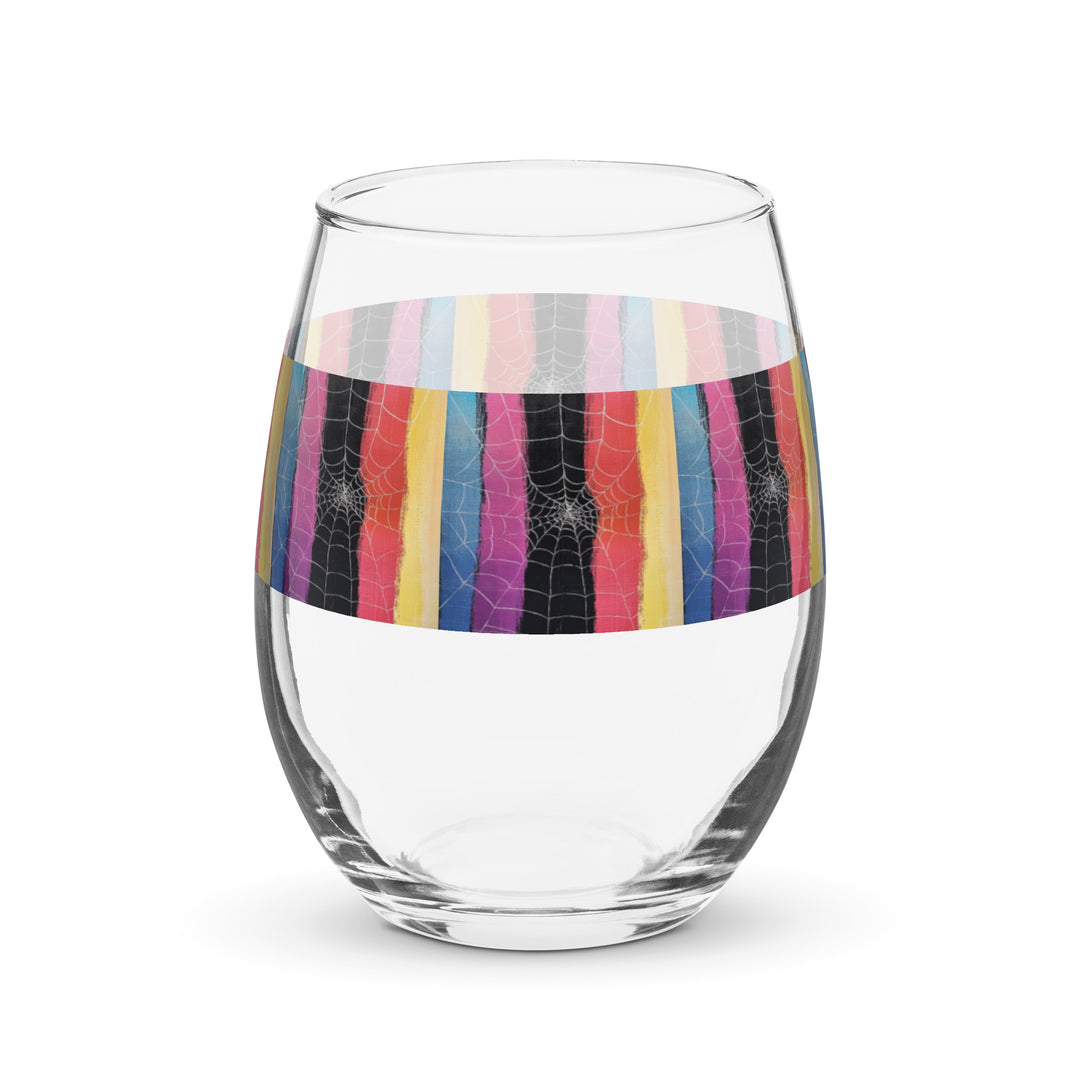 Rainbow Spider Web Print Stemless Wine Glass