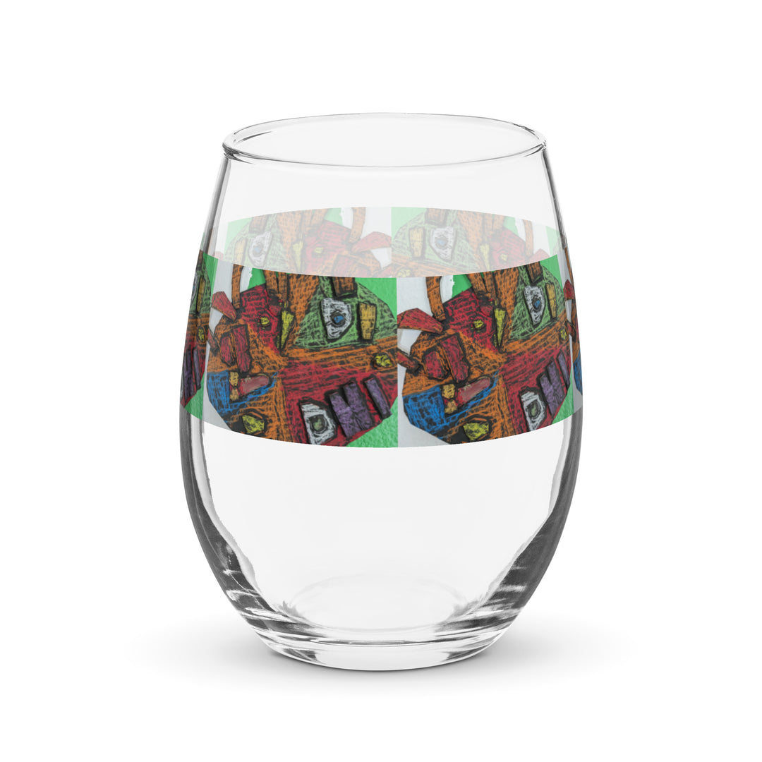 MardiG Mask Print Stemless Wine Glass