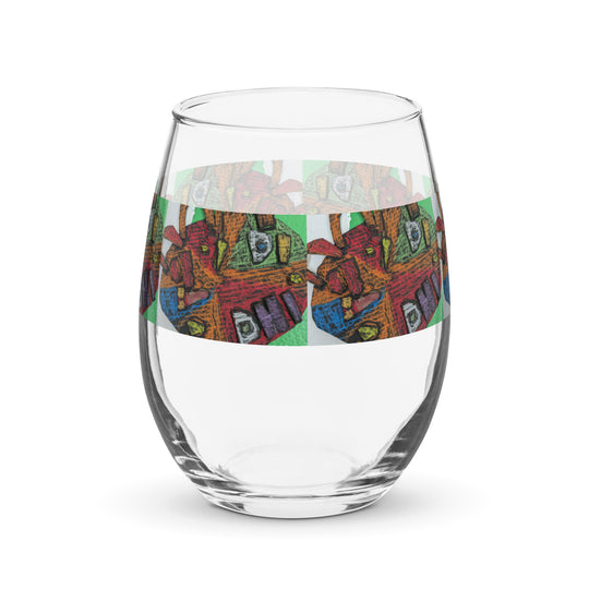 MardiG Mask Print Stemless Wine Glass