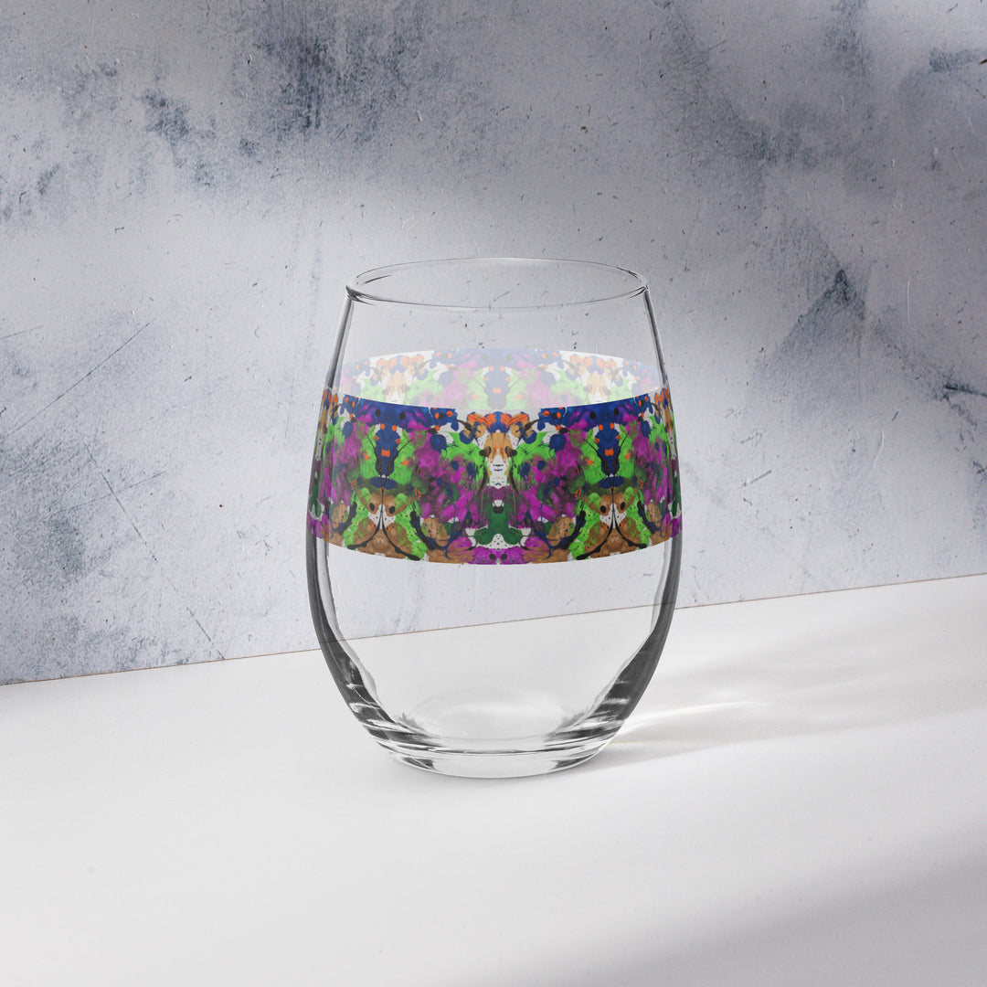 Neon Paint Play Print Stemless Wine Glass