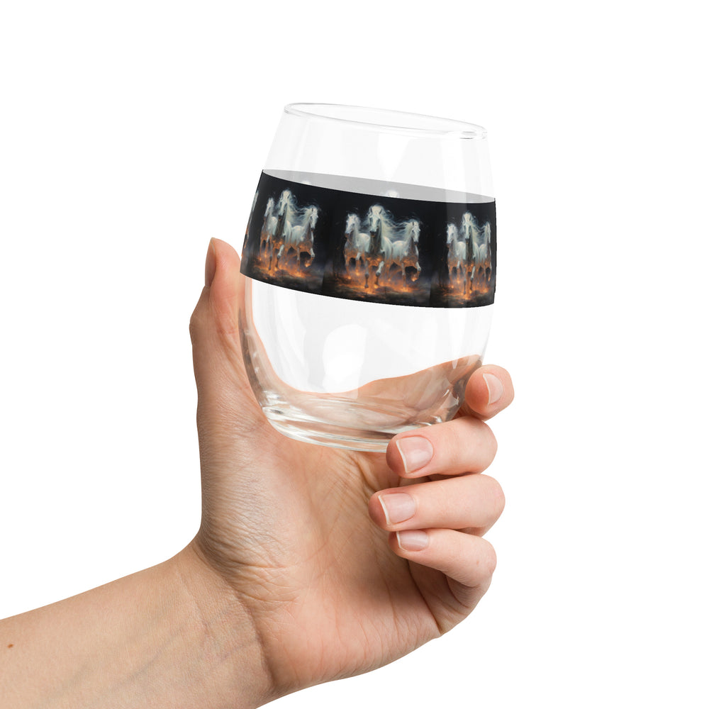 Bog Lights Horses Print Stemless Wine Glass