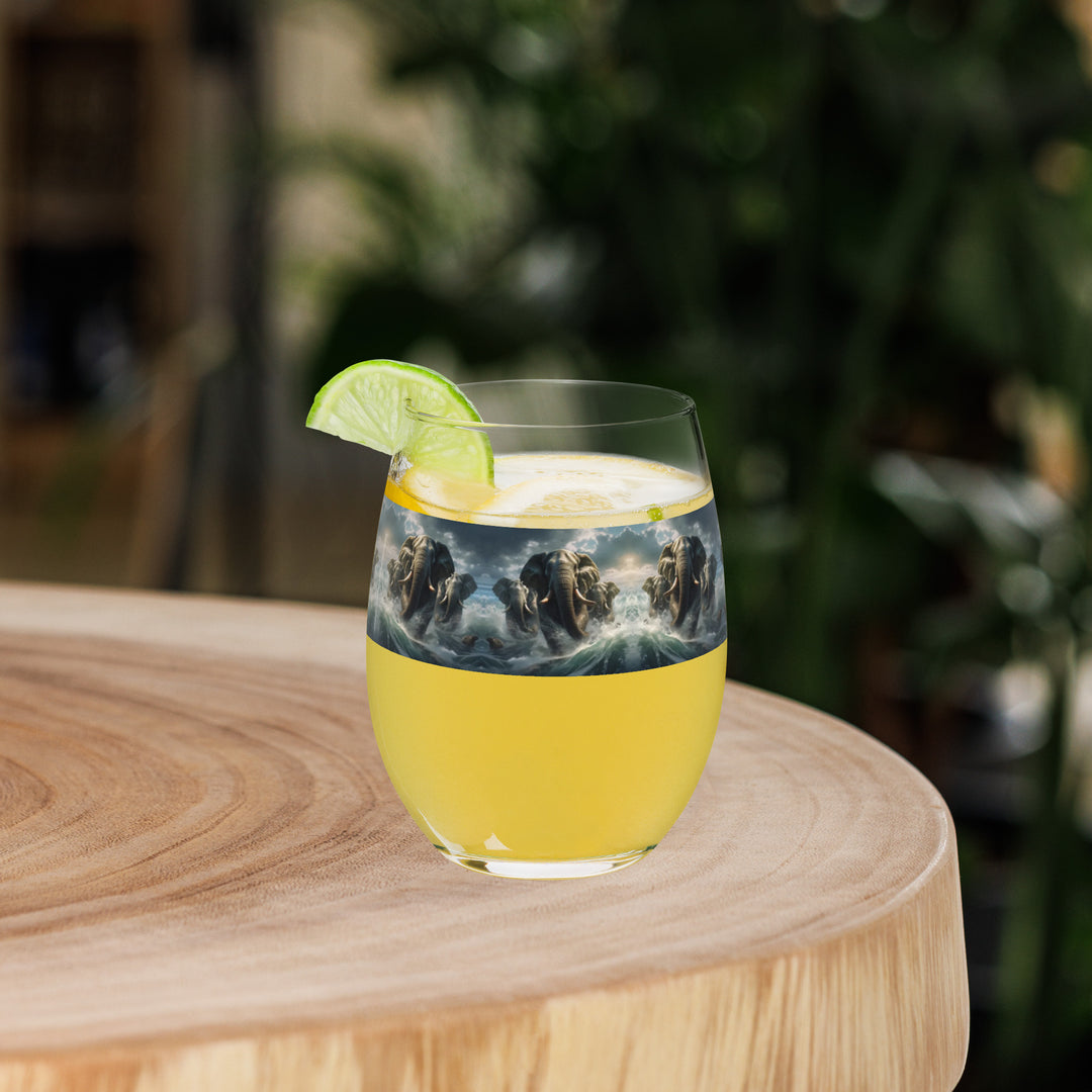 Storm of the Wise Elephant Print Stemless Wine Glass