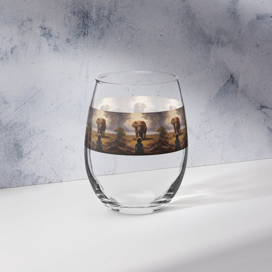 Recognition: Elephant and Child Print Stemless Wine Glass