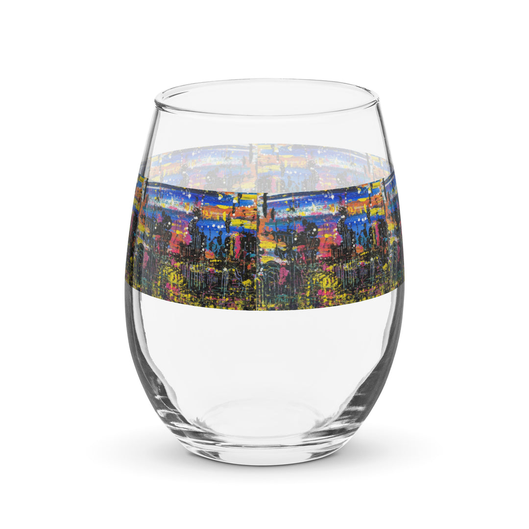 Night Lights Print Stemless Wine Glass