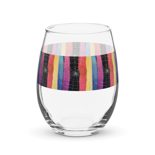 Rainbow Spider Web Print Stemless Wine Glass