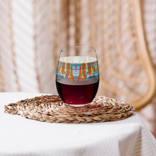 Sunset Beach Print Stemless Wine Glass