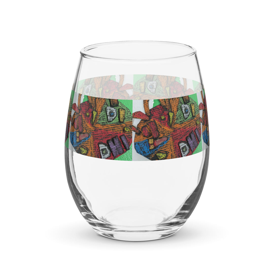 MardiG Mask Print Stemless Wine Glass