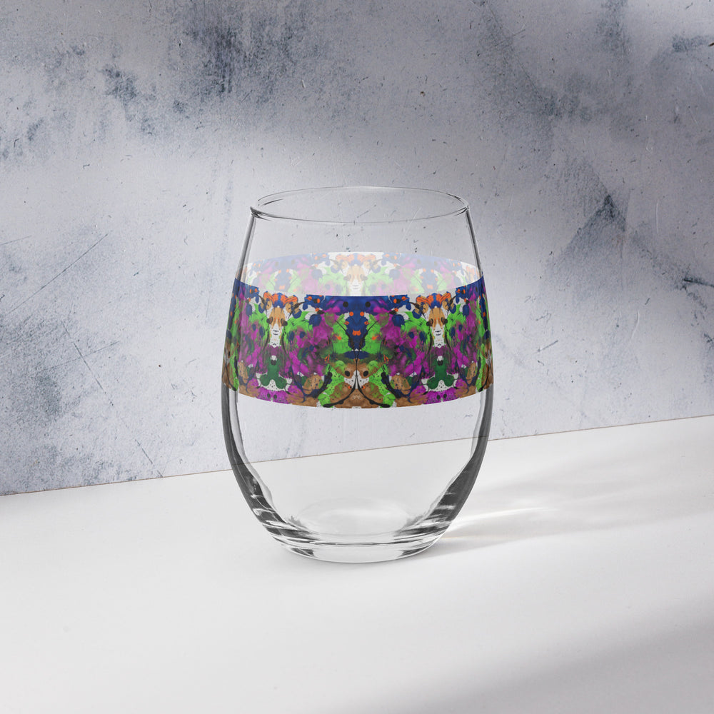 Neon Paint Play Print Stemless Wine Glass