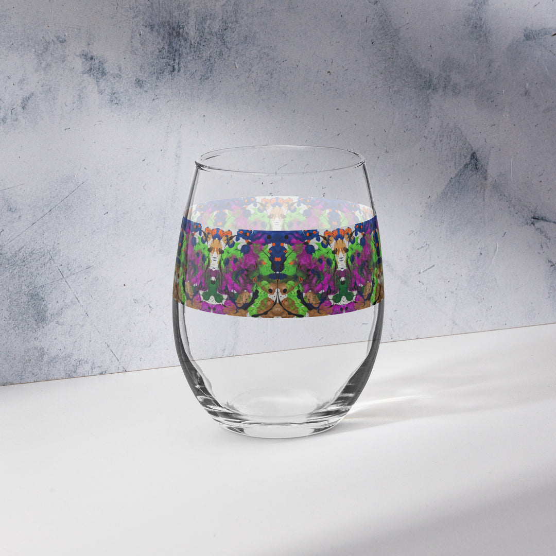 Neon Paint Play Print Stemless Wine Glass