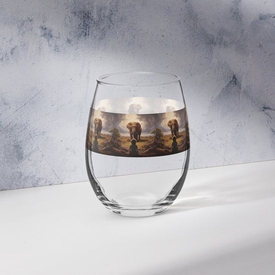 Recognition: Elephant and Child Print Stemless Wine Glass